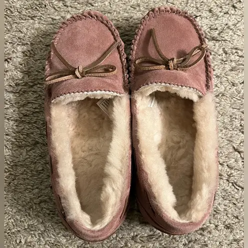 ABEO Vancouver Pink Suede Fur Lined Moccasins Slippers Flats