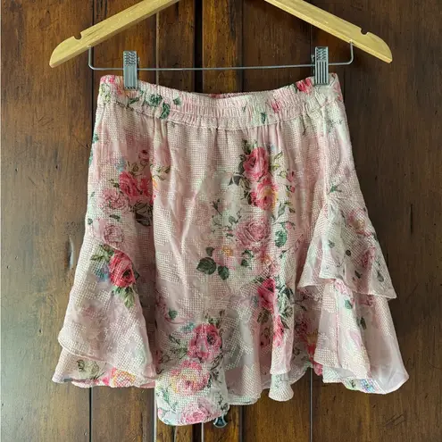 HEMANT & NANDITA NWT | Blush Georgette Cross Stitch Skirt in Coral | S Pink