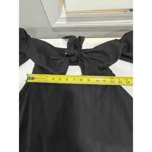 Charlie Holiday Black Puff Sleeve Tie Front Mini Dress XS Smocked Back Cutout