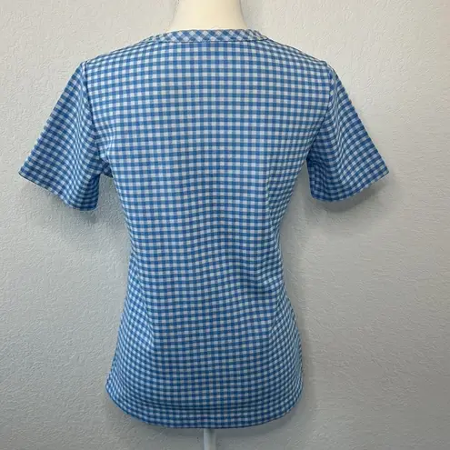 Vintage Blue  and White Gingham Patterned Short Sleeve Top