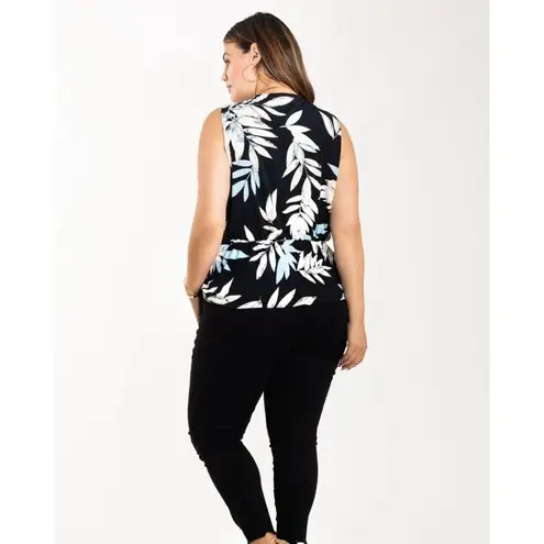 Leota Womens Helene Tie Hem Peplum Top Leaves Sleeveless Scoop Neck Black 5X