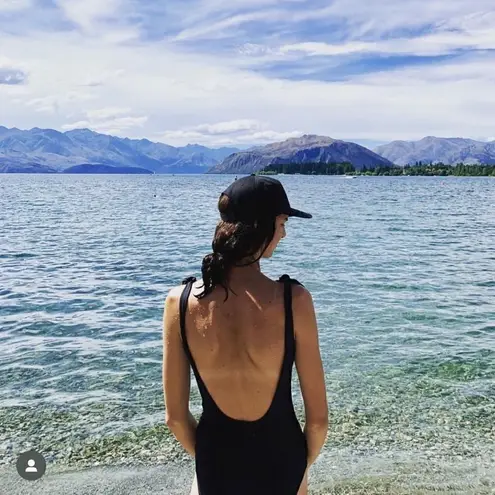 Beth Richards COCO Black One Piece Swimsuit Size Large Tie Shoulder U Back Swim