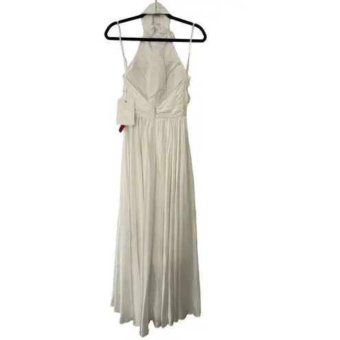 Mac Duggal Size 0 $398 NWT Rosette Halter White Chiffon Pleated Gown