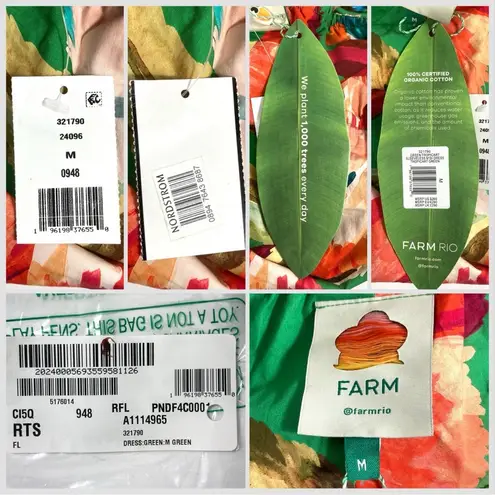 Farm Rio  Tropicart Floral Sleeveless Midi Dress Medium Green NWT