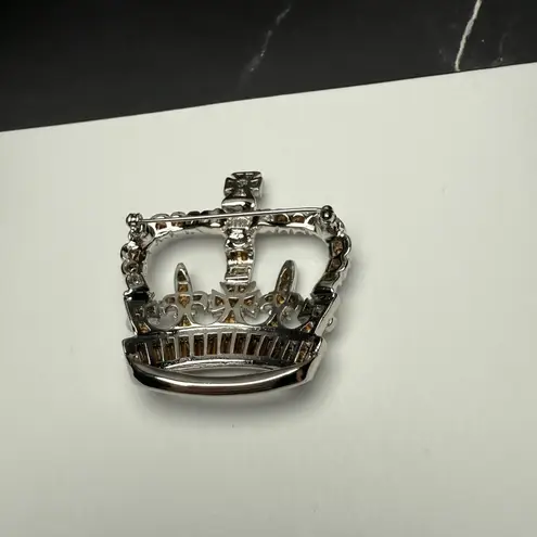 Rhinestone Regal Royal Crown Silver Tone Brooch Pin