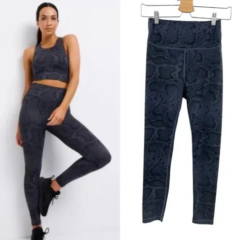 Allfenix Leggings Snakeskin Python Print 7/8 Length Navy Blue Black‎ Size Small