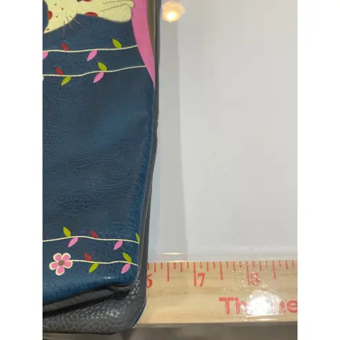 Espe Vegan Leather Cat Floral Crossbody Bag Blue Whimsical Applique Purse