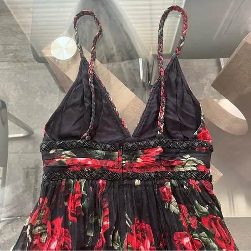 Rococo Sand Tiered Maxi Dress, Black Red Roses, Size XS New w/Tag $478 SOLD OUT