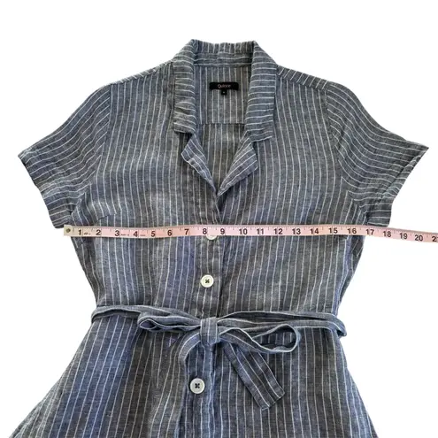 Quince European Linen Button Front Midi Dress Blue Chambray Stripe Women’s Small