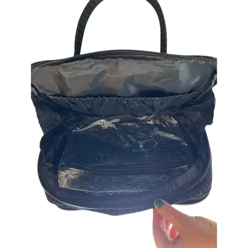 Lancôme Black Pinstripe Train Case Travel Makeup Bag 12x9 Cosmetic Organizer