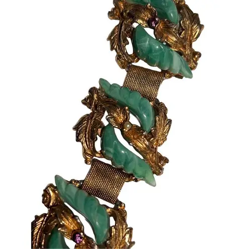 True Vtg 1960s Green & Gold Fold Over Clasp Women’s Designer Costume Bracelet