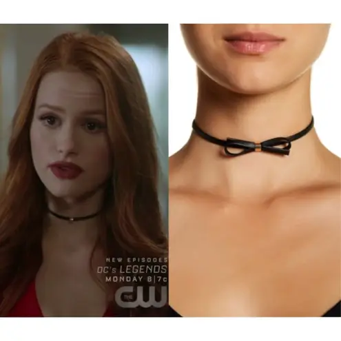 new ๑ aso TV’s Riverdale ๑ Leather Bow Choker ๑ Cheryl Blossom Madelaine Petsch Black