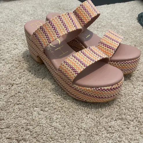 BEA Women's Pink and Yellow Sandals Size 8