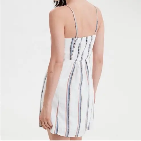 American Eagle AEO Linen Blend Striped Button Front Mini Dress Size Medium
