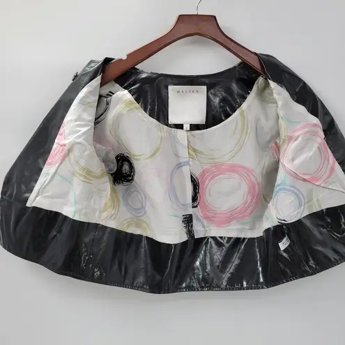 Walter Baker Shirt Womens 8 Black Faux Leather Buttons Asymmetrical Cropped