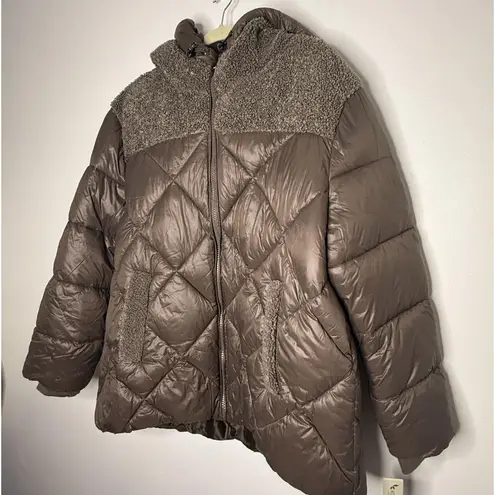 NWT Koolaburra by UGG Womens Sherpa Mixed Media Puffer Jacket Sz XXL Brown