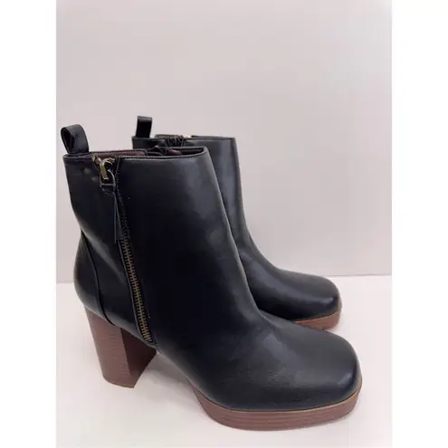 White Mountain Ankle Boots Size 9.5 Black Square Toe Block Heel Side Zip NEW