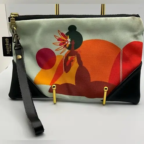 A Rare Hawaii Made Sandy Feet Hawaii Aloha Wristlet Pouch Ukulele Wahine Print Orange
