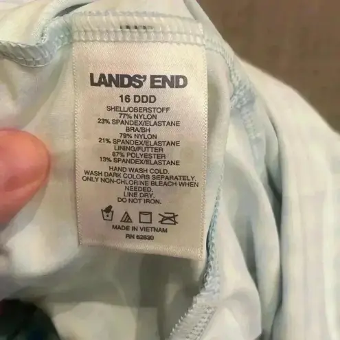 NWT Lands’ End Gingham Square Neck Tankini Top Blue Summer Swim Beach Sz 16DDD