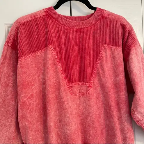 Vintage Y2K Mixed Media Pullover Sz M/L Acid Wash Distressed Corduroy Pink Size M