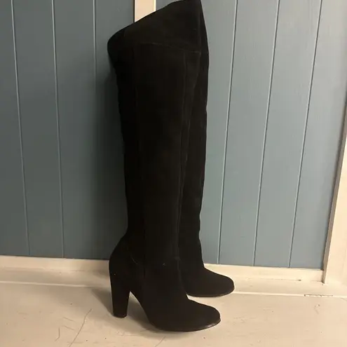 Women’s Pretty Woman Black Suede Over Knee High Boots Heels Size 9