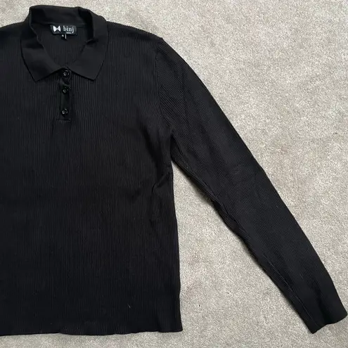 Binj Basics Ribbed Knit Long Sleeve Polo Collar Fitted Sweater Black Size XL