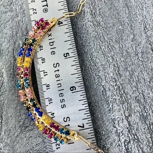 Anna & Ava Multicolor Crystal Fashion Curved Bar Necklace Gold NWT
