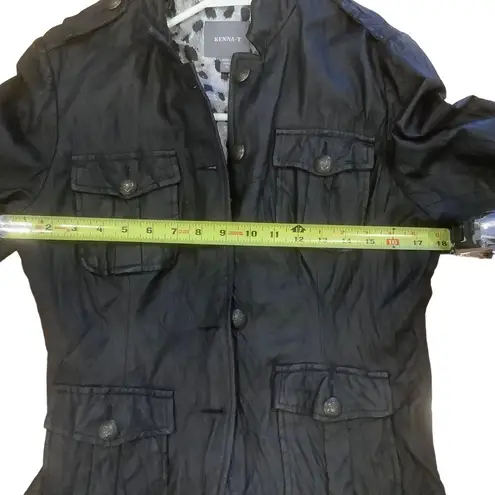 Kenna T womens biker core leather moto jacket black button front size medium