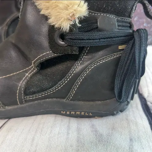 Merrell Women's Misha Black Leather Insulated Faux Fur Ankle Booties Size 9