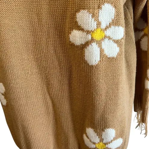 Just Polly New York Brown w/ Daisy Sweater SZ L Distressed V