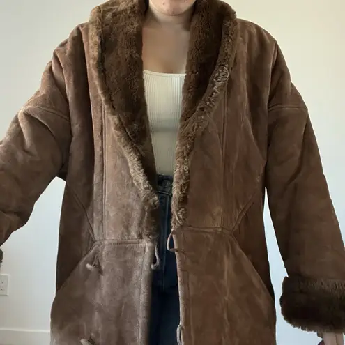Vintage Spiegel Suede Leather Coat Faux Fur Lined Chocolate Brown Jacket Size M
