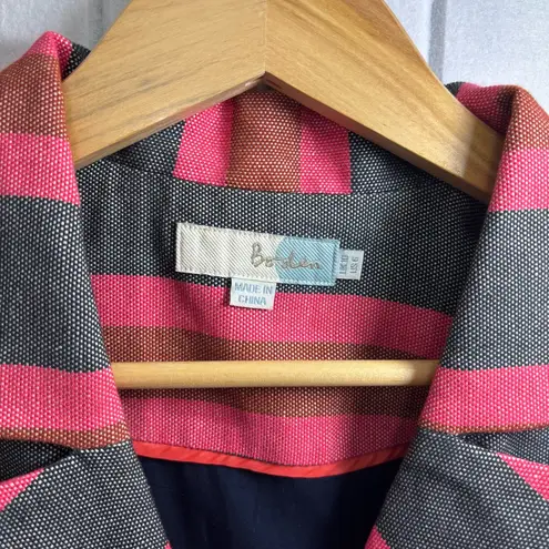 Boden Canonbury Twill Cotton Linen Pink Blue Stripe Swing Coat Blazer Size 6