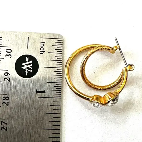 Gold tone and rhinestone double hoop earrings