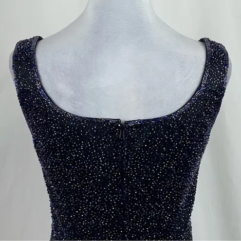 Oleg Cassini Black Tie Navy Beaded Whimsical Formal Evening Top Vintage Size 8