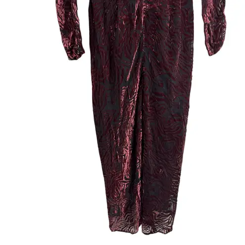 Ronny Kobo Wine Red Ruched Burnout Velvet Long Sleeve Midi Cocktail Dress 4