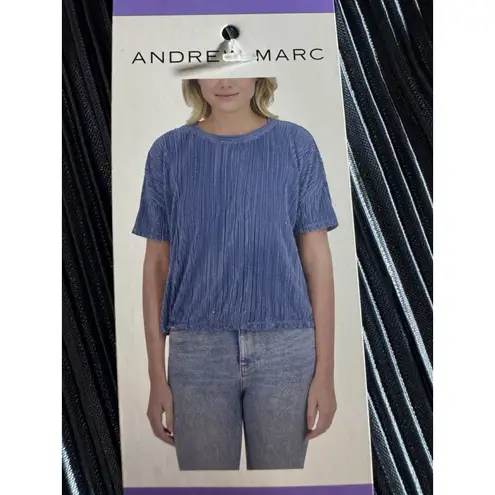 Andrew Marc  Women's Plisse Top Textured Blouse Oversized Size XS Blue New