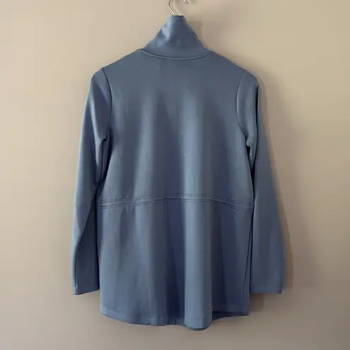 New J Jill Fit Sleek Double Knit Drawstring Cinched Waist Tunic Blue Size Small