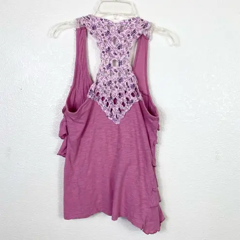 Eyelash Couture Y2k Pink Ruffled Cutout Racerback Tank Top