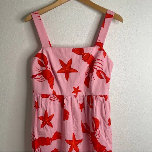 J.Crew  Midi Dress Lobster Starfish Print Pink & Red Square Neck Size 6