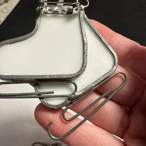 Handmade Glass Christmas Holiday Brooch Pins Lot Of 2 Ice Skates / Angel