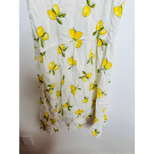 Slate + Willow White Lemon Print Sweetheart Neckline Tie Shoulders Dress Small