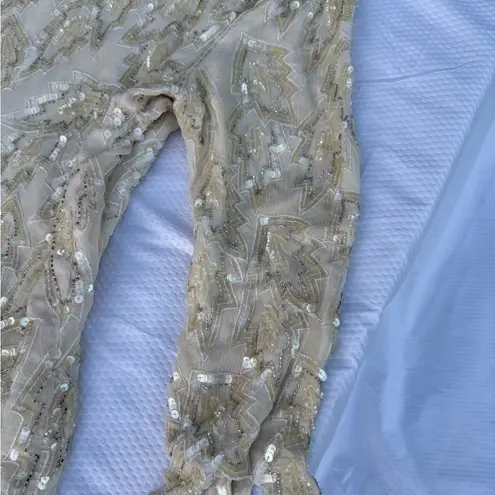 Elegant Women's Wedding Dress with Gold Embellishments Size L