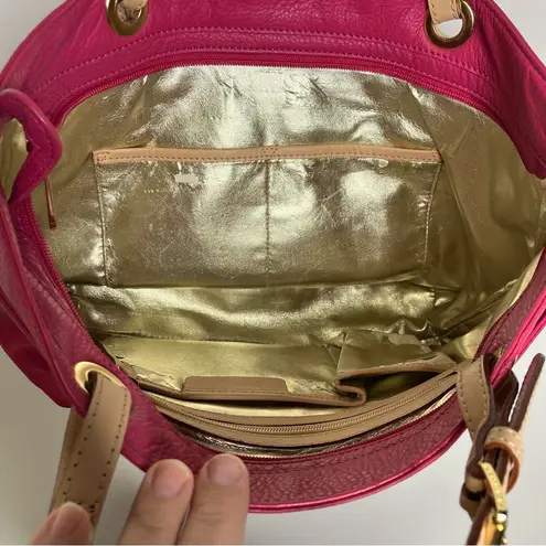 Michael Michael Kors pink & tan leather shoulder bag 15.5” x 10” x 4.25” Barbie