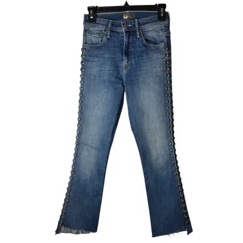 MOTHER Jeans Women 24 Blue Denim The Insider Crop Step Fray Rough Stud Designer