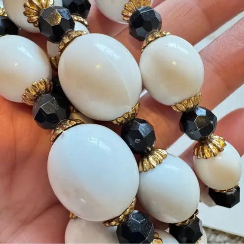 Black White Gold Fauceted Bead 3 Strand Necklace Womens Costume Jewelry Classic