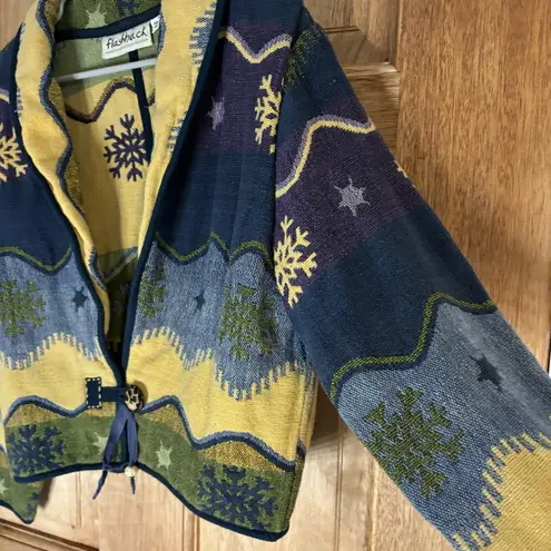 Women’s Vintage Flashback Tapestry Blanket Jacket size L Yellow Size L