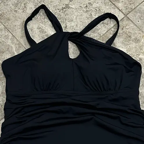 Lands End High Neck Multi Way Tankini Swim Top Black Large