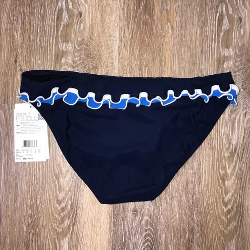 Profile by Gottex Fiesta Fold Over Ruffle Bikini Bottom Navy 8 NWT
