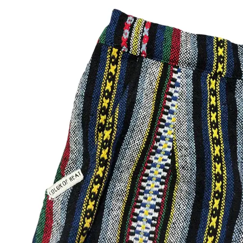 Color of Heat Striped Boho Festival Mini Skirt Elastic Waist Black Size M
