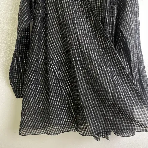 Fenini Open Front Jacket Womens Small Black Metallic Check Lightweight Lagenlook